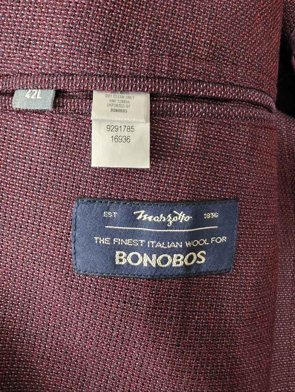 Bonobos Slim Fit Wool Knit Two Button Wine Color Blazer Suit Coat Sport Jacket
